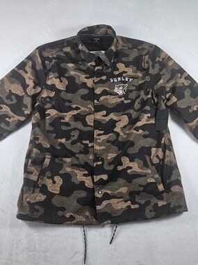 Hurley Men's Coaches Jacket Size XL Camo Embroidered Tiger Logo Lightweight